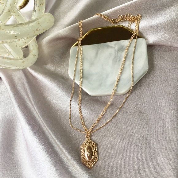 'Warrior' Layered Cross Shield Gold Necklace - Picture 2 of 9